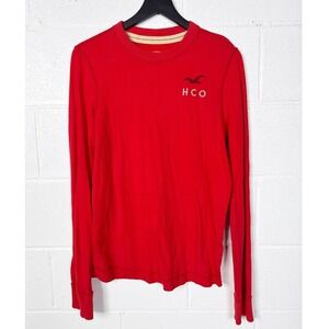 Hollister Vintage Y2K Long Sleeve Shirt Mens‎ Medium Red Logo Crewneck